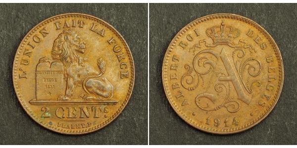 2 Centime Belgium Copper Albert I of Belgium (1875 - 1934)