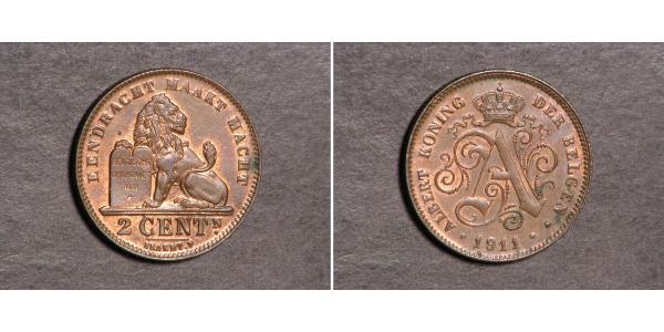 2 Centime Belgium Copper Albert I of Belgium (1875 - 1934)