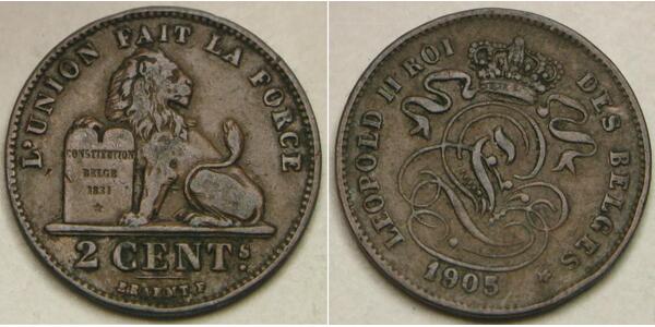 2 Centime Belgium Copper Leopold I of Belgium (1790-1865)