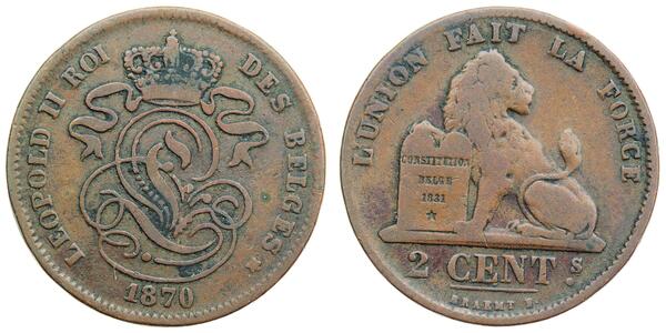 2 Centime Belgio Rame Leopoldo I del Belgio (1790-1865)