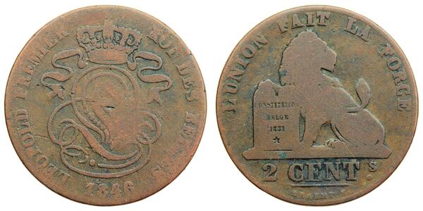 2 Centime 比利时 銅 利奥波德一世 (比利时) (1790 - 1865)
