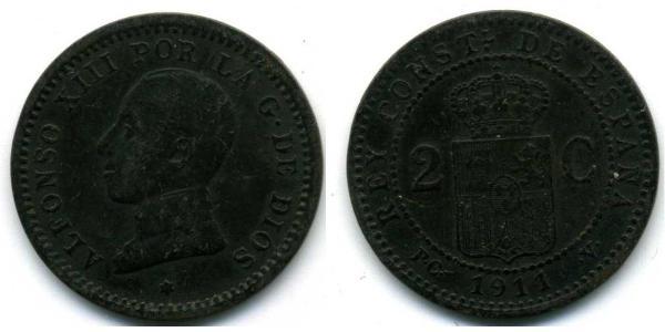 2 Centimo Kingdom of Spain (1874 - 1931) Bronze/Copper Alfonso XIII of Spain (1886 - 1941)