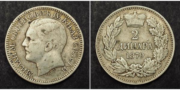 2 Dinar Serbie Argent Milan Ier de Serbie