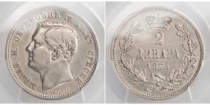 2 Dinar Serbia Silver Milan I of Serbia