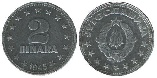 2 Dinar République fédérative socialiste de Yougoslavie (1943 -1992) Zinc 