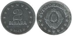 2 Dinaro República Federativa Socialista de Yugoslavia (1943 -1992) Zinc 