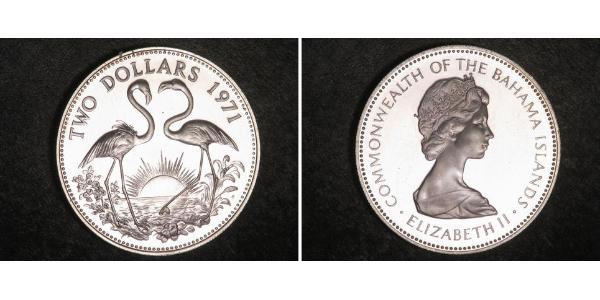 2 Dollar Bahamas 銀 伊丽莎白二世 (1926-2022)
