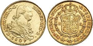 2 Escudo Spanish Empire (1700 - 1808) Gold Charles IV of Spain (1748-1819)