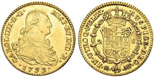 2 Escudo Spanish Empire (1700 - 1808) Gold Charles IV of Spain (1748-1819)