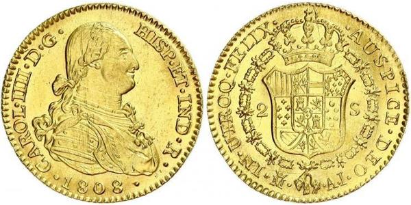 2 Escudo Spanish Empire (1700 - 1808) Gold Charles IV of Spain (1748-1819)