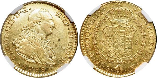 2 Escudo Spanish Empire (1700 - 1808) Gold Charles IV of Spain (1748-1819)