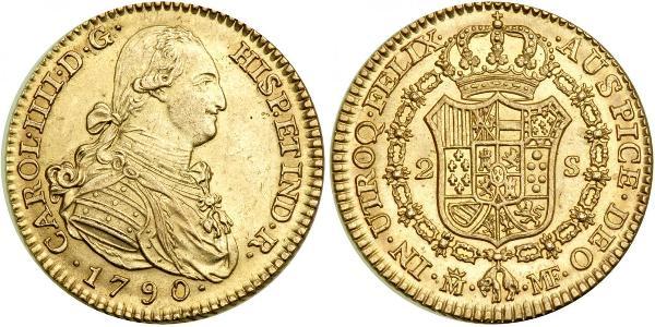 2 Escudo Spanish Empire (1700 - 1808) Gold Charles IV of Spain (1748-1819)