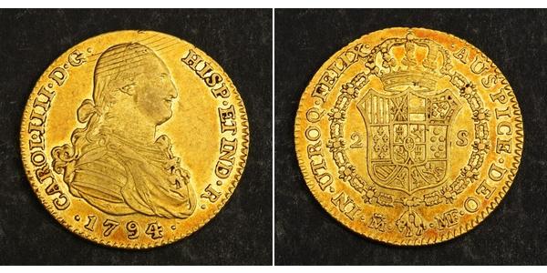 2 Escudo Spanish Empire (1700 - 1808) Gold Charles IV of Spain (1748-1819)