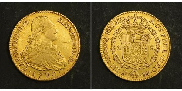 2 Escudo Spanish Empire (1700 - 1808) Gold Charles IV of Spain (1748-1819)