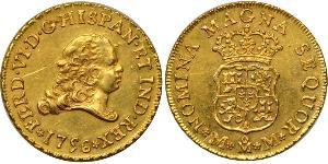 2 Escudo Spanish Mexico  / Kingdom of New Spain (1519 - 1821) Gold Ferdinand VI of Spain (1713-1759)