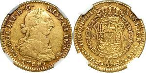 2 Escudo Spanish Mexico  / Kingdom of New Spain (1519 - 1821) Gold Charles III of Spain (1716 -1788)