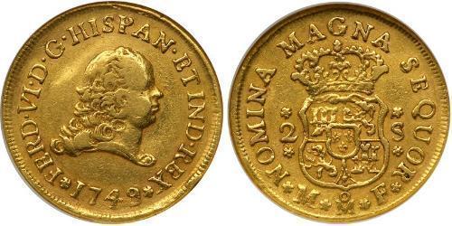 2 Escudo Spanish Mexico  / Kingdom of New Spain (1519 - 1821) Gold Ferdinand VI of Spain (1713-1759)