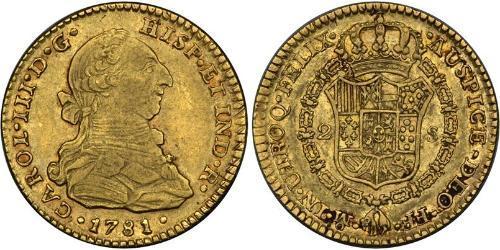2 Escudo Spanish Mexico  / Kingdom of New Spain (1519 - 1821) Gold Charles III of Spain (1716 -1788)