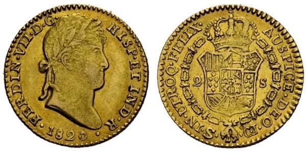 2 Escudo Spanish Mexico  / Kingdom of New Spain (1519 - 1821) Gold Ferdinand VII of Spain (1784-1833)