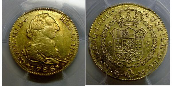 2 Escudo Spanish Mexico  / Kingdom of New Spain (1519 - 1821) Gold Charles III of Spain (1716 -1788)