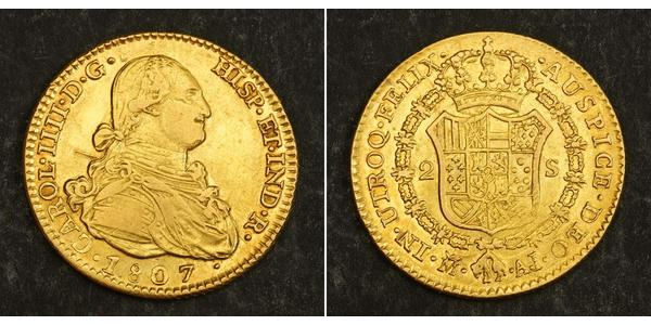 2 Escudo Imperio español (1700 - 1808) Oro Carlos IV de España (1748-1819)