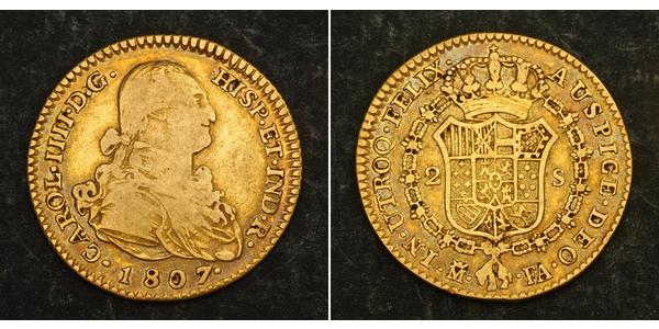 2 Escudo Imperio español (1700 - 1808) Oro Carlos IV de España (1748-1819)