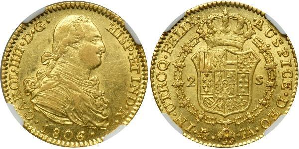2 Escudo Impero spagnolo (1700 - 1808) Oro Carlo IV di Spagna (1748-1819)