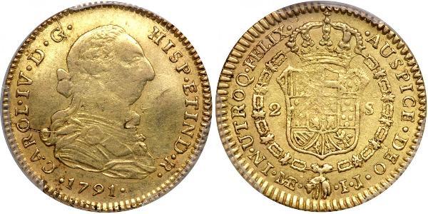 2 Escudo Perù Oro Carlo IV di Spagna (1748-1819)