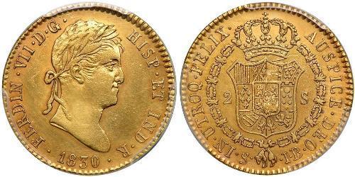 2 Escudo Vicereame della Nuova Spagna (1519 - 1821) Oro Ferdinando VII di Spagna (1784-1833)