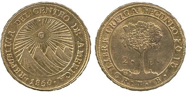 2 Escudo Costa Rica / 中美洲联邦共和国 (1823 - 1838) 金 