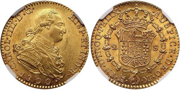 2 Escudo 西班牙帝國 金 卡洛斯四世 (1748-1819)