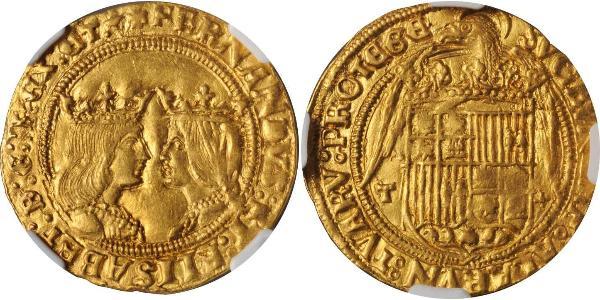 2 Excelente Spagna Oro Ferdinand II of Aragon / Isabella I of Castile (1451-1504)