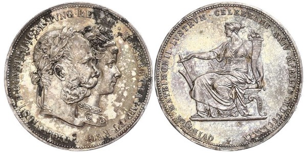 2 Florin / 2 Gulden 匈牙利王国 / 奧地利帝國 (1804 - 1867) 銀 弗朗茨·约瑟夫一世 (1830 - 1916)