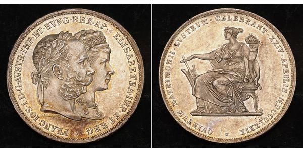 2 Florin / 2 Gulden 匈牙利王国 / 奧地利帝國 (1804 - 1867) 銀 弗朗茨·约瑟夫一世 (1830 - 1916)