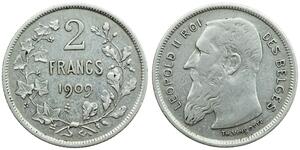 2 Franc Belgique Argent Leopold II (1835 - 1909)
