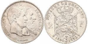2 Franc Belgique Argent Leopold II (1835 - 1909)