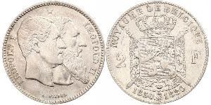 2 Franc Belgique Argent Leopold II (1835 - 1909)