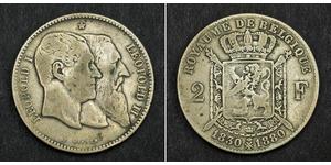 2 Franc Belgique Argent Leopold II (1835 - 1909)