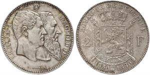 2 Franc Belgique Argent Leopold II (1835 - 1909)