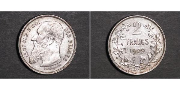 2 Franc Belgique Argent Leopold II (1835 - 1909)