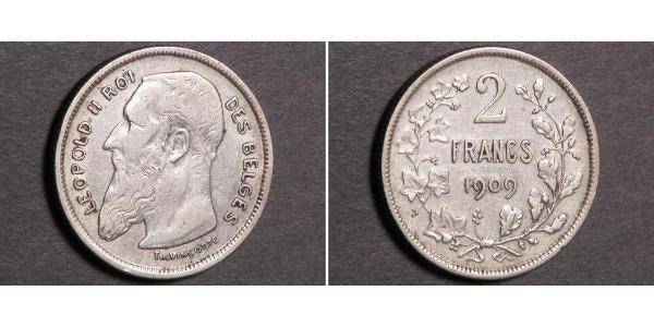 2 Franc Belgique Argent Leopold II (1835 - 1909)