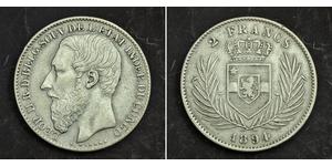 2 Franc État indépendant du Congo (1885 - 1908) Argent Leopold II (1835 - 1909)