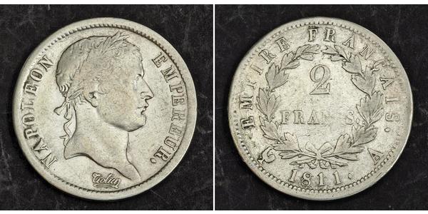 2 Franc Primo Impero francese (1804-1814) Argento Napoleone Bonaparte(1769 - 1821)