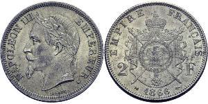 2 Franc Secondo Impero francese (1852-1870) Argento Napoleone III (1808-1873)