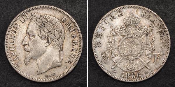 2 Franc Secondo Impero francese (1852-1870) Argento Napoleone III (1808-1873)