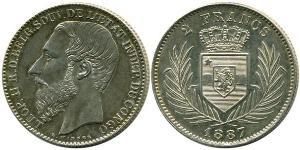 2 Franc Stato Libero del Congo (1885 - 1908) Argento Leopold II (1835 - 1909)