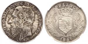 2 Franc Stato Libero del Congo (1885 - 1908) Argento Leopold II (1835 - 1909)