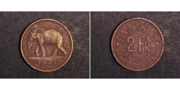 2 Franc Belgian Congo (1908 - 1960) Brass 