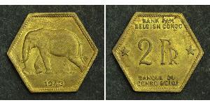 2 Franc Congo belge (1908 - 1960) Laiton 