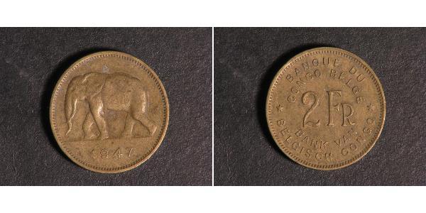 2 Franc Congo belge (1908 - 1960) Laiton 